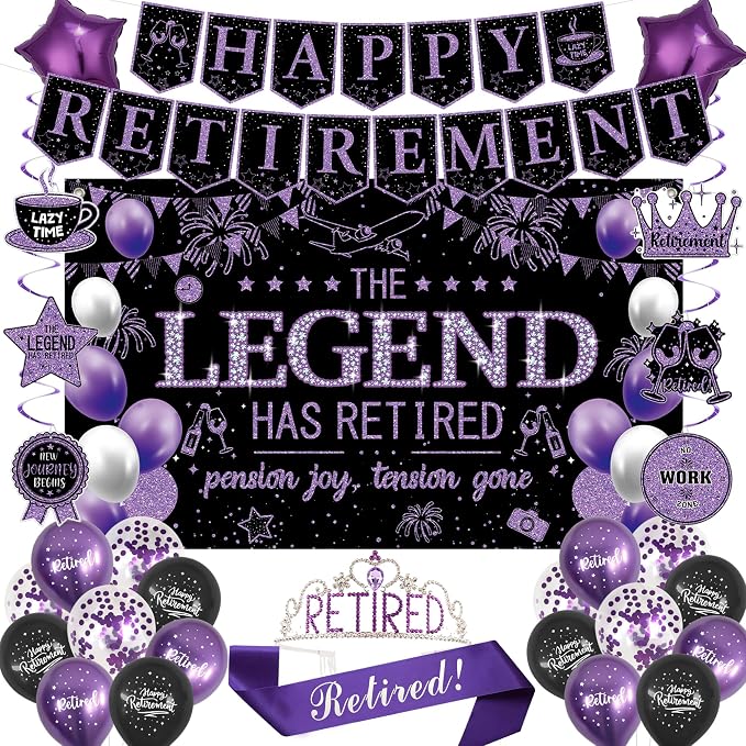 Roetyce Purple Retirement Party Decorations Women, Happy Retirement Banner | by Roetyce
