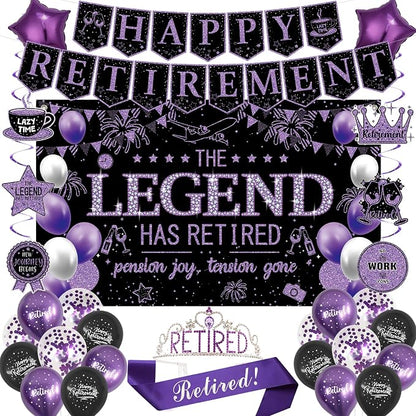Roetyce Purple Retirement Party Decorations Women, Happy Retirement Banner | by Roetyce