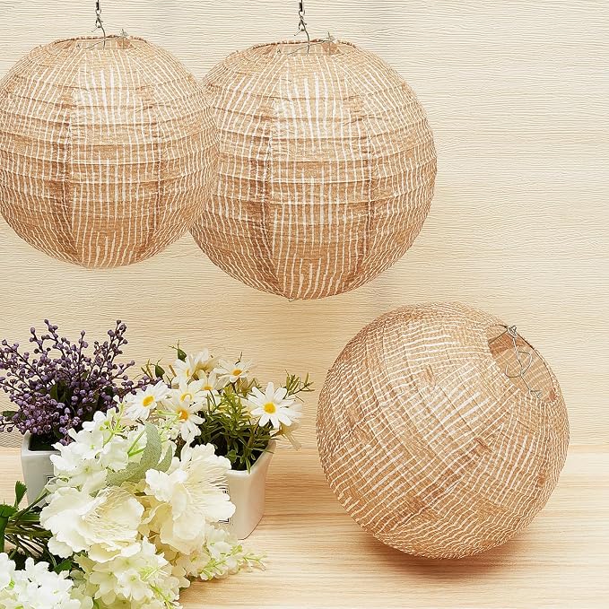 12 Pcs Print Burlap Paper Lanterns Round Chinese Paper Lanterns Farmhouse Boho - Image 4