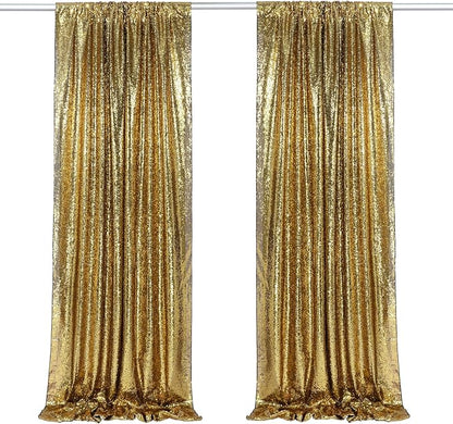 Black Gold Sequin Backdrop Curtains Party Glitter Drapes 2 Pcs 2FTx8FT | by B-COOL