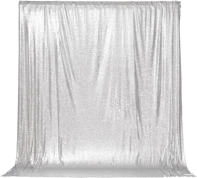 PartyDelight Silver Sequin Backdrop 6x6ft Sparkly Photo Curtain | 4 Inch Rod by PartyDelight