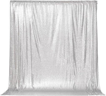 PartyDelight Silver Sequin Backdrop 6x6ft Sparkly Photo Curtain | 4 Inch Rod by PartyDelight