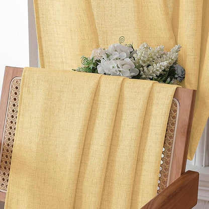 Tollpiz Short Linen Curtain Bedroom Rod Pocket Semi Sheer Curtains Burlap Light - Image 6