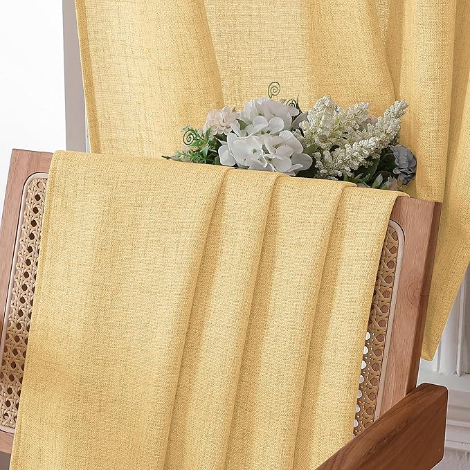 Tollpiz Linen Curtain Living Room Rod Pocket Semi Sheer Curtains Burlap Light - Image 6