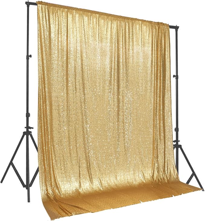 PartyDelight Gold Sequin Backdrop 10x10ft Sparkly Photo Curtain | 4 Inch Rod by PartyDelight