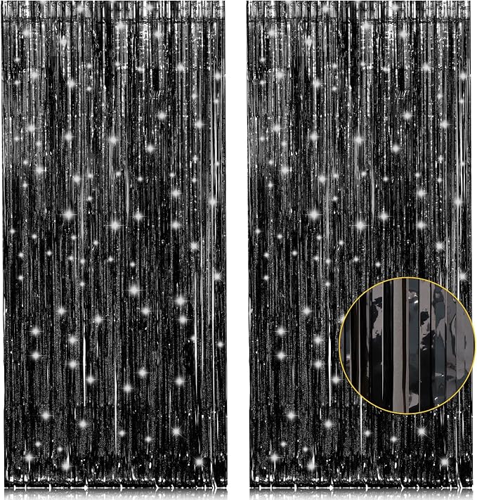 PIGETALE 2 Pack Black Foil Fringe Backdrop, 3.2 x 8.2 ft | Thicker 23 Micron PET by welcomePIGETALE