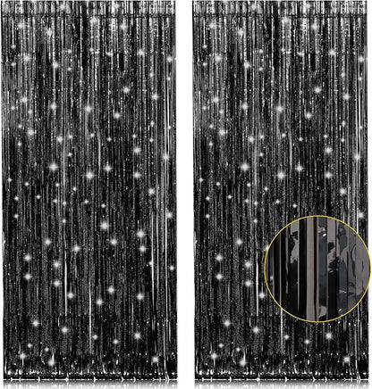 PIGETALE 2 Pack Black Foil Fringe Backdrop, 3.2 x 8.2 ft | Thicker 23 Micron PET by welcomePIGETALE