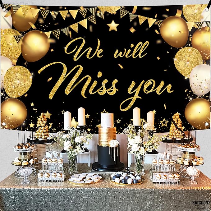 KatchOn Black and Gold We Will Miss You Banner 72x44 Inch | Graduation Backdrop - Image 3