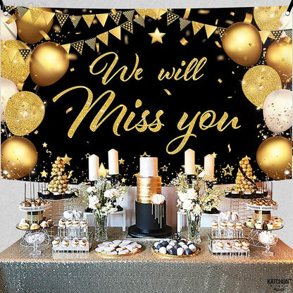 KatchOn Black and Gold We Will Miss You Banner 72x44 Inch | Graduation Backdrop - Image 3