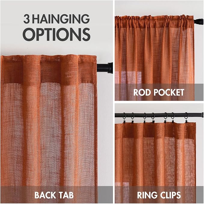 MIULEE Rust Fall Linen Curtains 52x90 Inch 2 Panels - Image 2