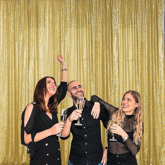 Sugargirl Gold Sequin Backdrop Curtain 2 Panels 2FTx8FT Glitter Gold Background - Image 8