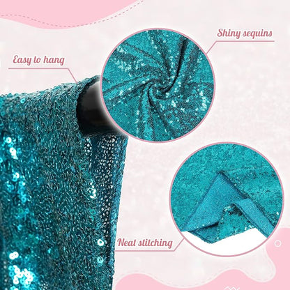 PartyDelight Teal Sequin Backdrop 10x10ft Sparkly Photo Curtain | 4 Inch Rod - Image 3