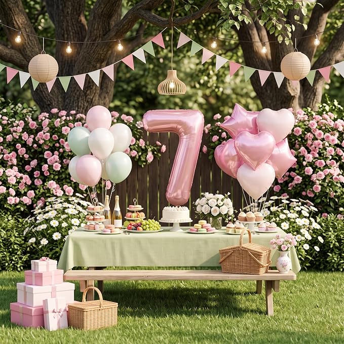 TONIFUL 7th Birthday Balloons Kit 40 Inch Pink Large Number 7 Foil Balloon | - Image 3