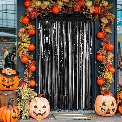 ZATAYE 4 Pack Black Halloween Foil Curtain Streamer Decorations | Black - Image 7