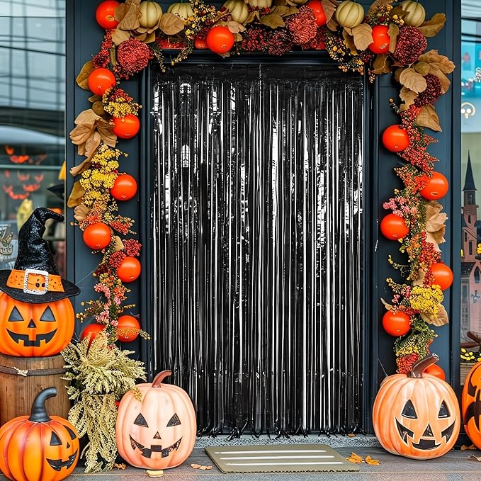 ZATAYE 12 Pack Black Halloween Foil Curtain Streamer Decorations | Black - Image 7