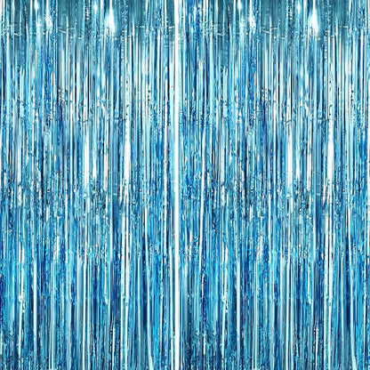 GCB 2Pack Blue Metallic Tinsel Foil Fringe Curtains, Tinsel Curtain Backdrop - Image 7