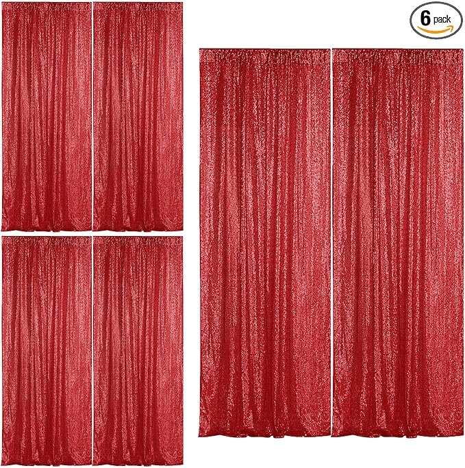 Sugargirl Red Sequin Backdrop Curtain 6 Panels 2FTx8FT Glitter Red Background by Sugargirl