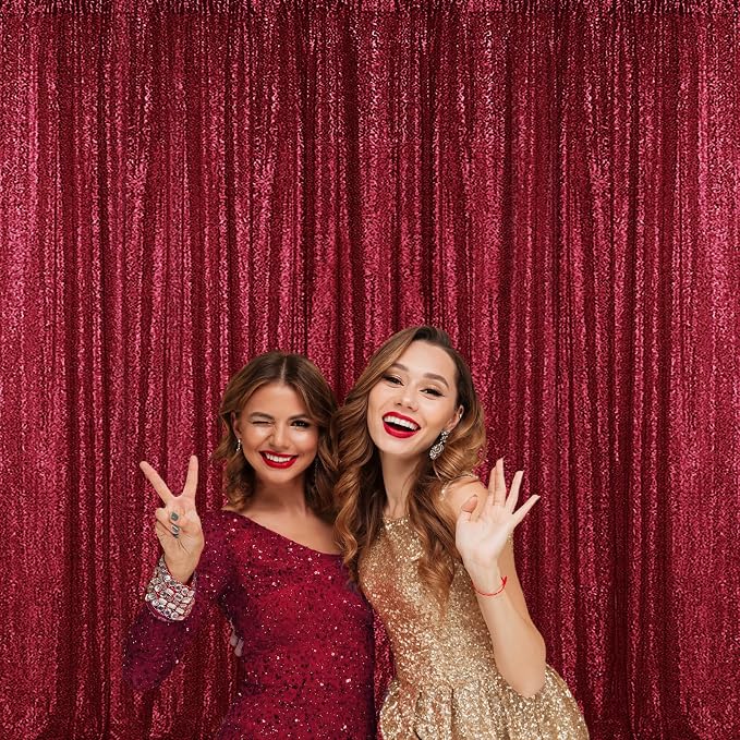Sugargirl Burgundy Sequin Backdrop Curtain 4 Panels 2FTx8FT Glitter Burgundy - Image 8