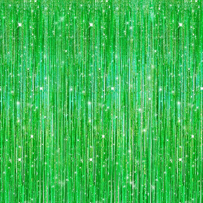 Crosize 2 Pack Laser Green Party Streamers Backdrop, 3.3 x 9.9 ft | Tinsel Foil by Crosize