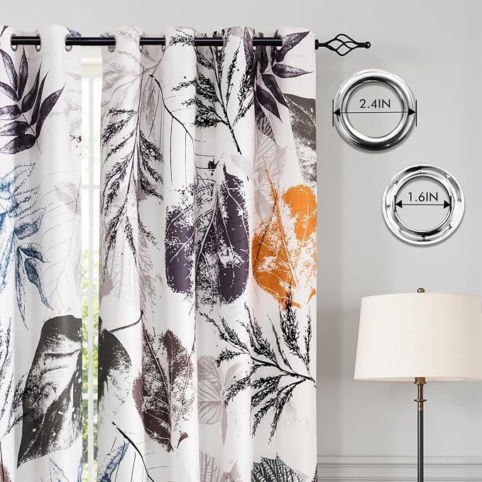SUBRTEX Boho Leaf Printed Curtains 95 inch Long 2 Panels, Room Darkening - Image 3