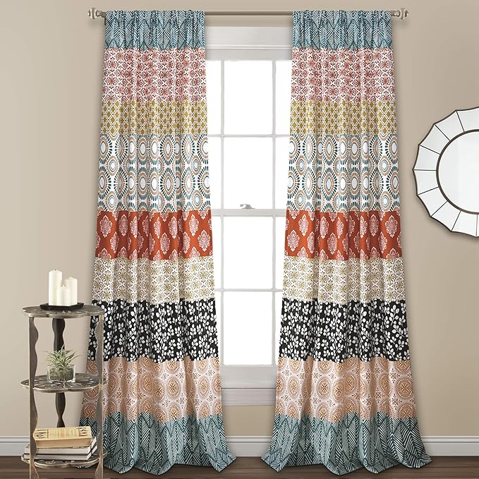 Lush Decor Bohemian Stripe Window Curtain Panels, Pair 52" W x 84" L Turquoise by LushDecor