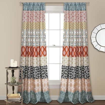 Lush Decor Bohemian Stripe Window Curtain Panels, Pair 52" W x 84" L Turquoise by LushDecor