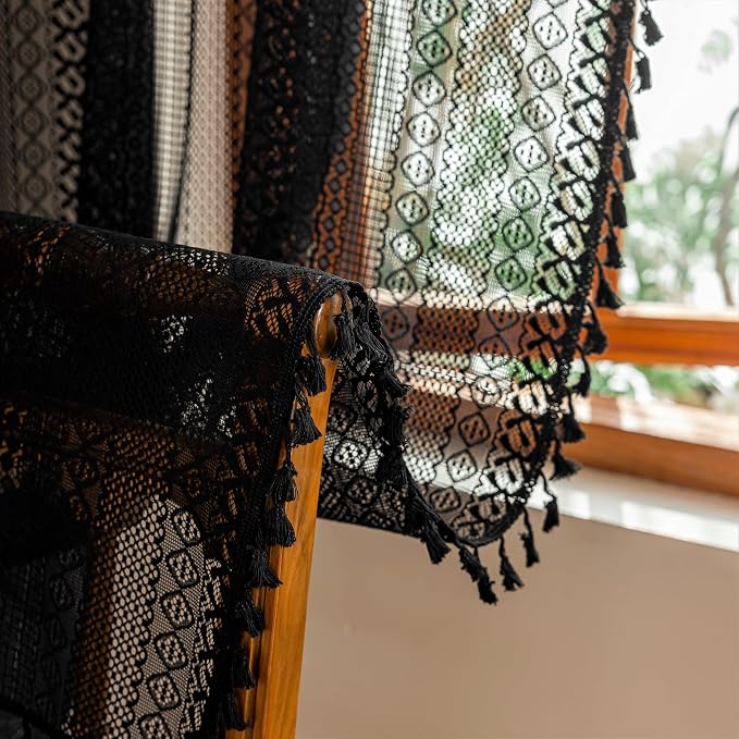 Sutuo Home Black Boho Lace Curtains 96 inches long - Image 8