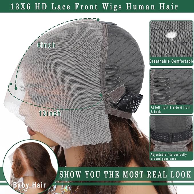28 Inch 13x6 Chocolate Brown Lace Front Wigs Body Wave Wig Colored Brown Wigs Human Hair Pre Plucked New Trend M Hairline 200% Density Glueless Wigs For Women Lace Front Wigs