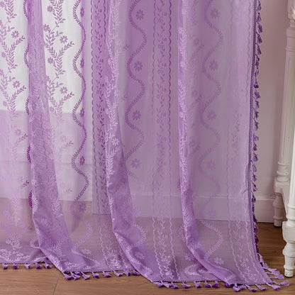 WAZZIO Boho Lace Curtains 84 Inch 2 Panels -Sheer Panel Drape Floral Pattern & - Image 5