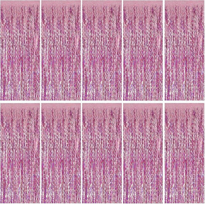 Pink Tinsel Foil Fringe Curtains Wavy Backdrop by BOMSI
