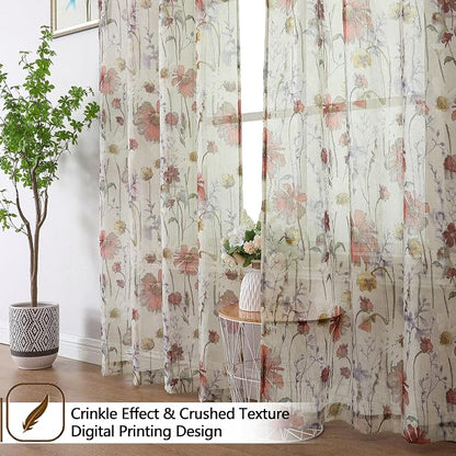 Crushed Sheer Curtains Kitchen Tiers 36 Inch Length 2 Panels, Printed Design - Image 5
