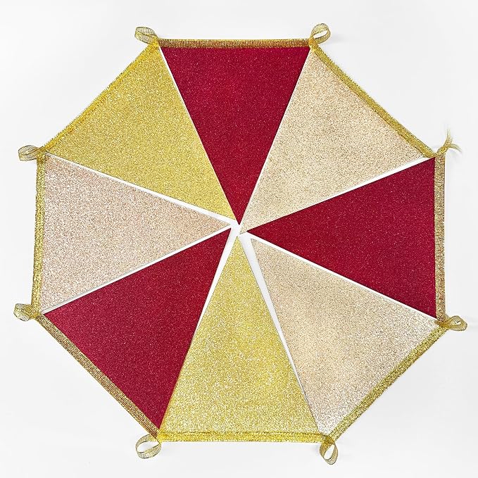 Maroon Gold Party Pennant Banner Flag Burgundy Champagne Gold Triangle Hanging - Image 4