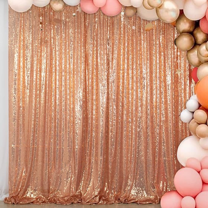 ShinyBeauty 4FT x 7FT Rose Gold Sequin Backdrop | Photo Booth Background | by ShinyBeauty