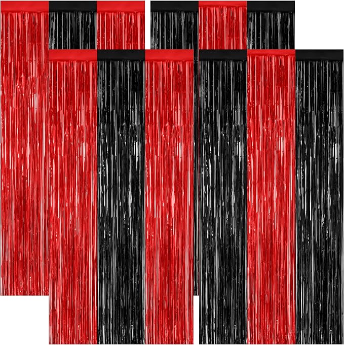 ZATAYE 4 Pack Black Red Halloween Foil Curtain Streamer Decorations | Black Red by ZATAYE
