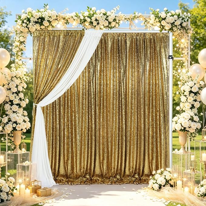 Black Gold Sequin Backdrop Curtains 4 Pcs 2ftx8ft Glitter Shimmer Fabric | - Image 5