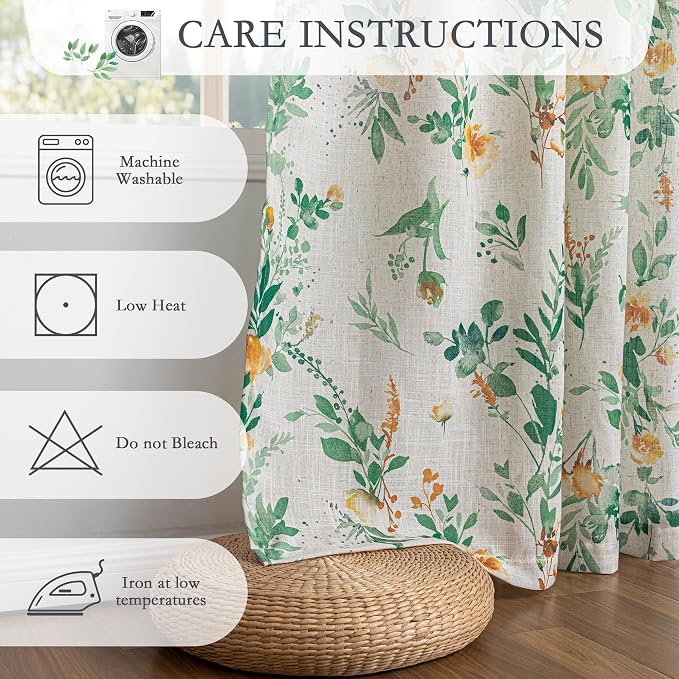 MYSKY HOME Floral Kitchen Curtains 36 Inches Linen Tier Curtains Farmhouse - Image 4