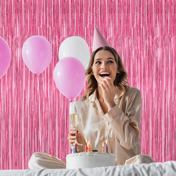 2 Pack Pink Party Decorations, 3.28 FT x 7.05 FT Pink Backdrop, Metallic Tinsel - Image 7