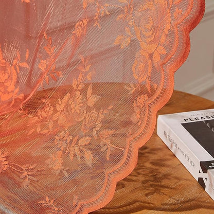 Terracotta Lace Curtains 102 Inches Long Rust Country Floral Sheer Curtains - Image 6