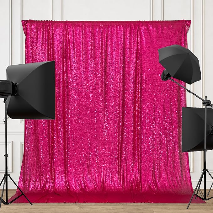 PartyDelight Hot Pink Sequin Backdrop Curtains 6x8ft | Sparkly 3mm sequins - Image 4