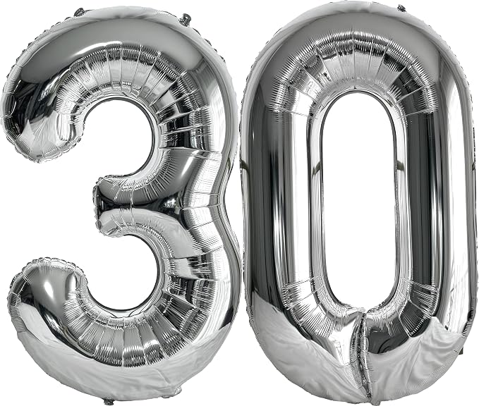 FIROMI 30 Number Balloons Silver Big Foil Mylar 30 Balloon Numbers 40inch | by Firomi