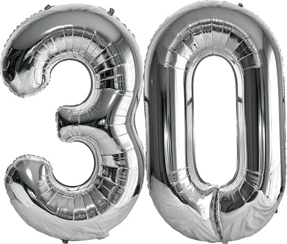 FIROMI 30 Number Balloons Silver Big Foil Mylar 30 Balloon Numbers 40inch | by Firomi