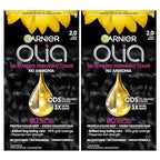 Garnier Hair Color Olia Ammonia-Free Brilliant Color Oil-Rich Permanent Hair Dye, 2.0 Soft Black, 2 Count (Packaging May Vary)