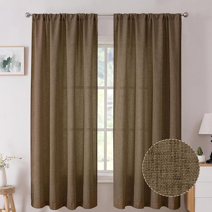 Tollpiz Linen Curtain Bedroom Rod Pocket Semi Sheer Curtains Burlap Light by Tollpiz