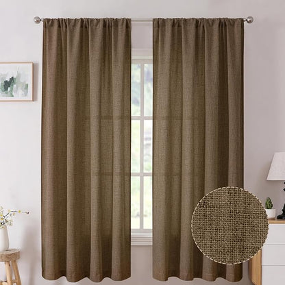 Tollpiz Linen Curtain Bedroom Rod Pocket Semi Sheer Curtains Burlap Light by Tollpiz