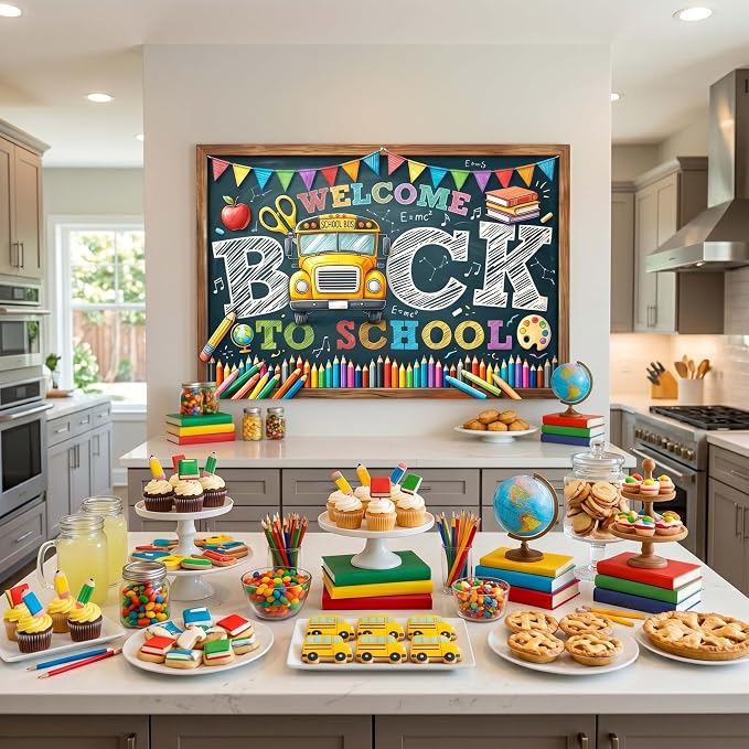 Welcome Back to School Backdrop 59x39in Chalkboard Party Background | Washable - Image 7