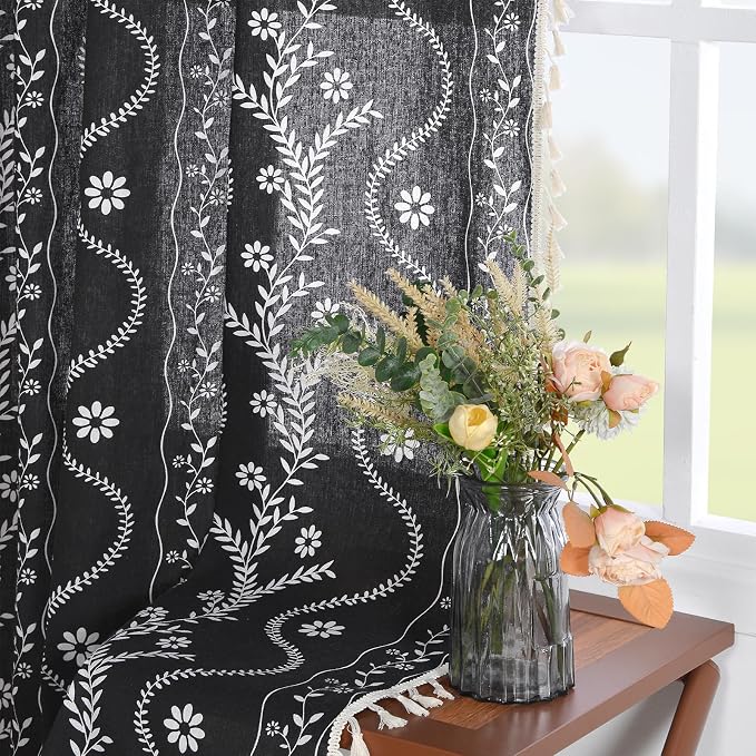 Schweek Black Boho Curtain Tassel 96 Inches Length 2 Panels - Image 7