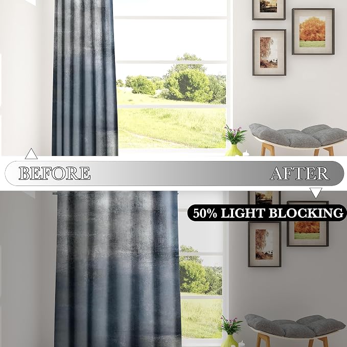 Asuexpect Dusty Blue Abstract Curtains 2 Panels Set Navy Grey Geometric Curtain - Image 2