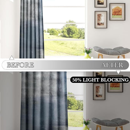 Asuexpect Dusty Blue Abstract Curtains 2 Panels Set Navy Grey Geometric Curtain - Image 2