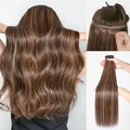 LUVME Invisible Clip in Hair Extensions Real Human Hair, 18 inch 110g 6Pcs, Natural Brown Highlights Human Hair Extensions Clip ins for Women, Natural Seamless Straight Human Hair