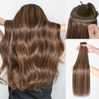 LUVME Invisible Clip in Hair Extensions Real Human Hair, 18 inch 110g 6Pcs, Natural Brown Highlights Human Hair Extensions Clip ins for Women, Natural Seamless Straight Human Hair